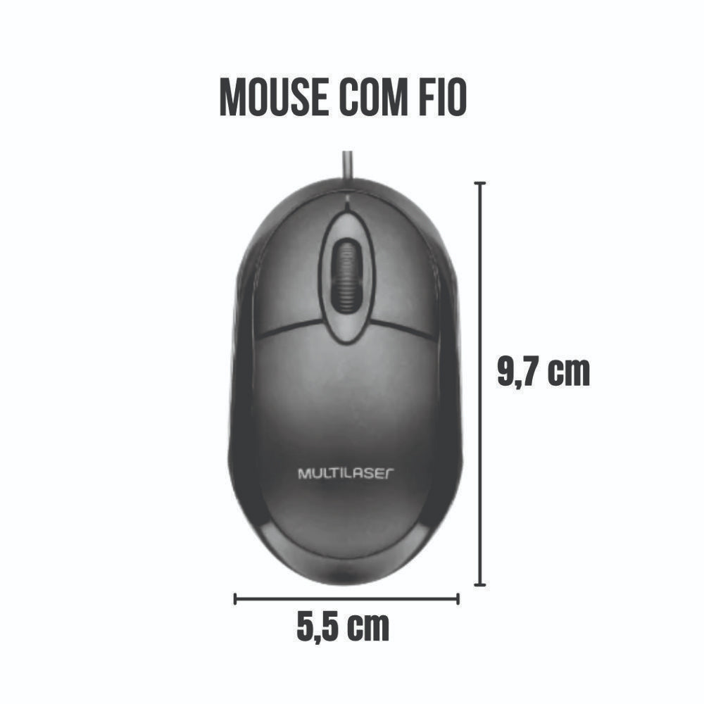 Mouse com Fio 1200DPI Cabo 120CM 3 Botões MO300 Multilaser