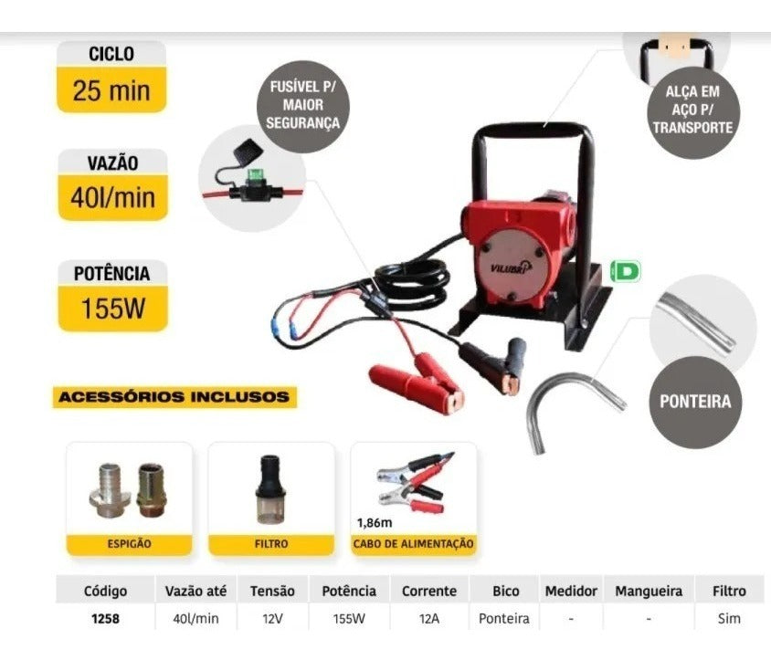 Conjunto para Óleo Diesel 12V - 40Litros/Minuto 1258 Vilubri