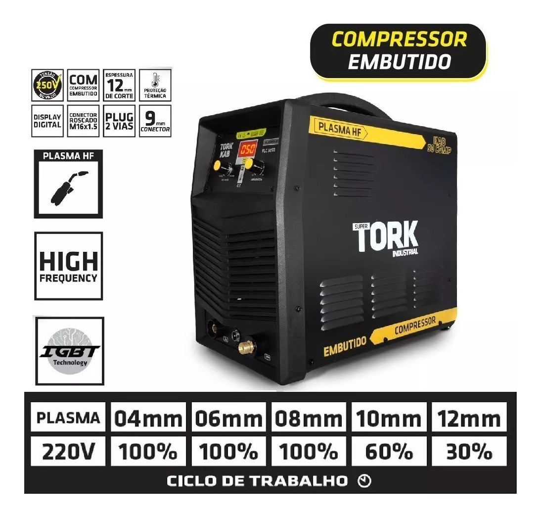 INVERSOR PLASMA 50AM C/ COMPRESSOR EMB. PLC 9050 TORK
