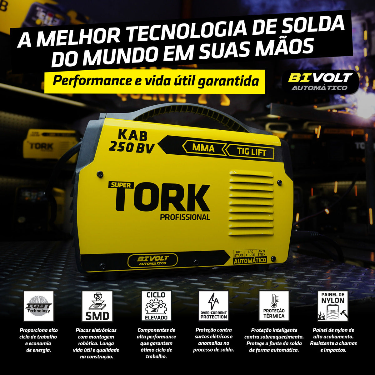 Inversor MMA 250 Amperes Bivolt KAB-250 IE-8250-BV - Tork