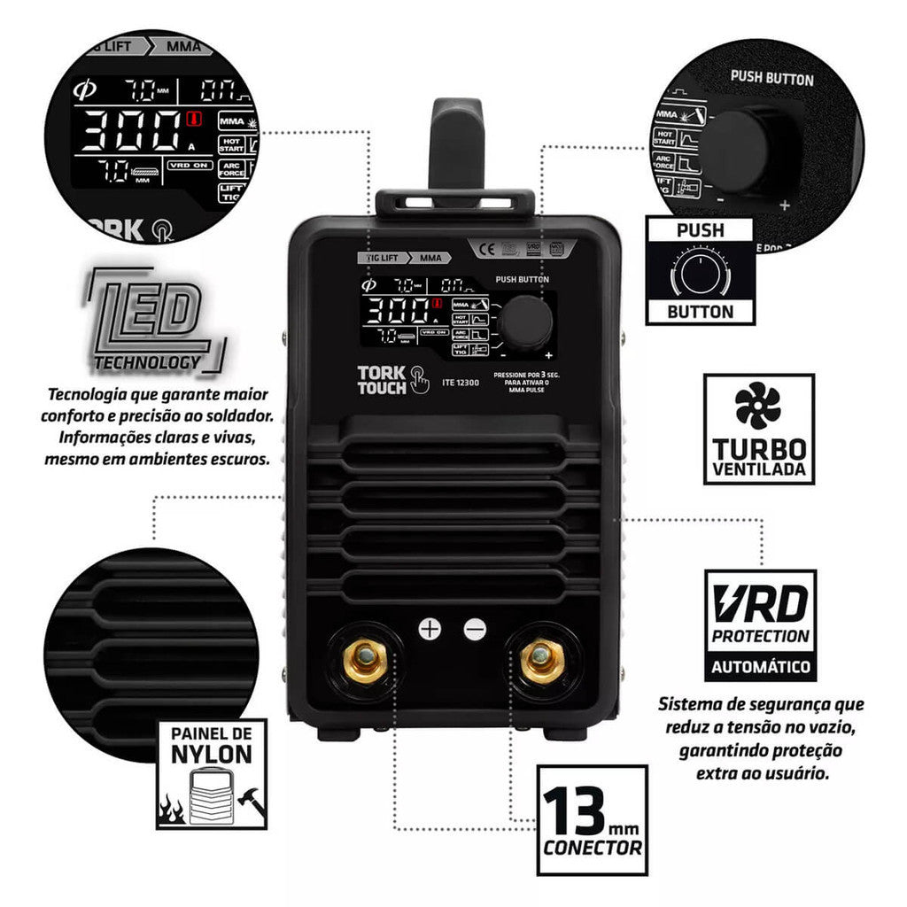 Inversora de Solda Tig Mma 300a Touch ITE-12300-220V Tork