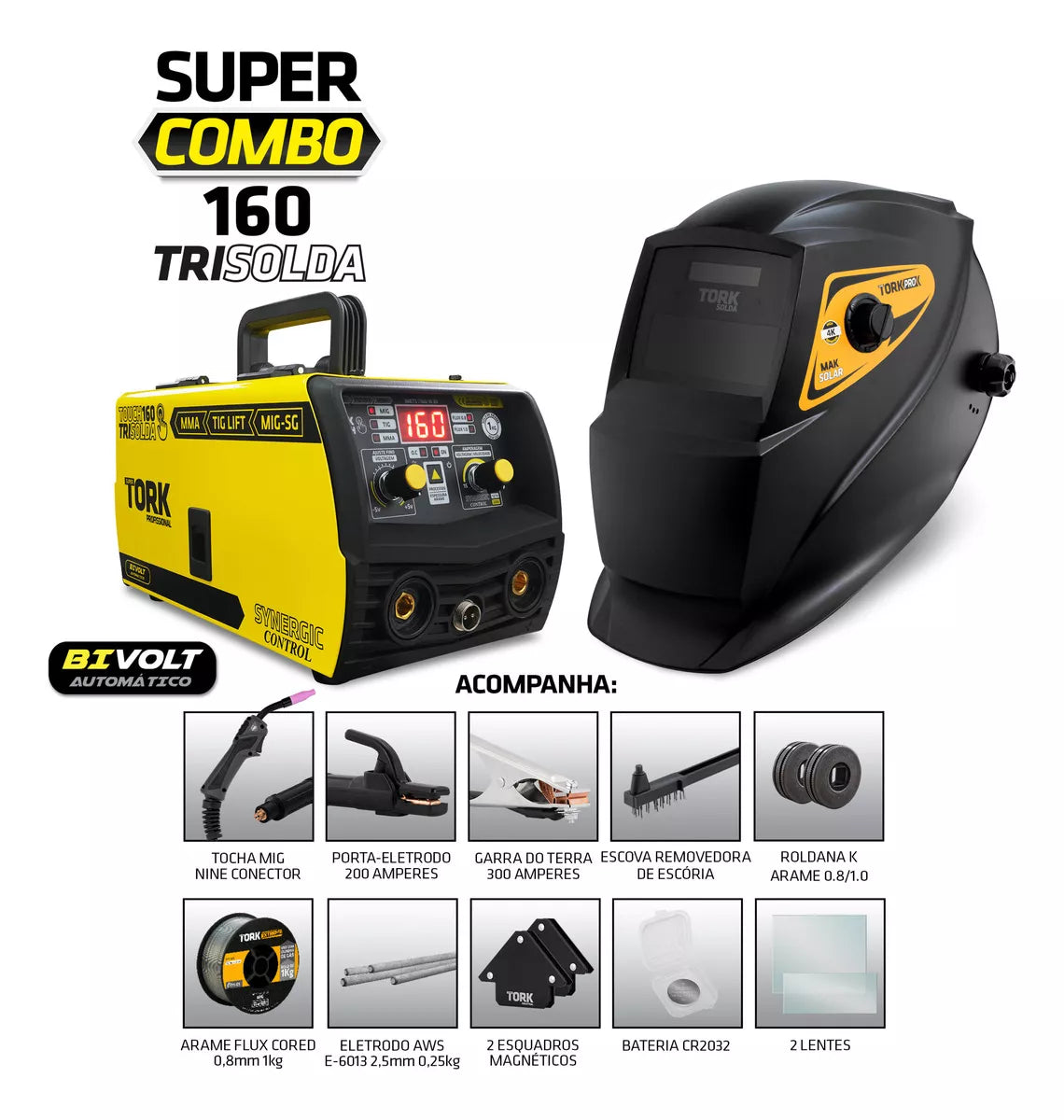 Maquina Solda Inversora Mig Super Tork 160a Sem Gás 3 Em 1 Tig Eletrodo