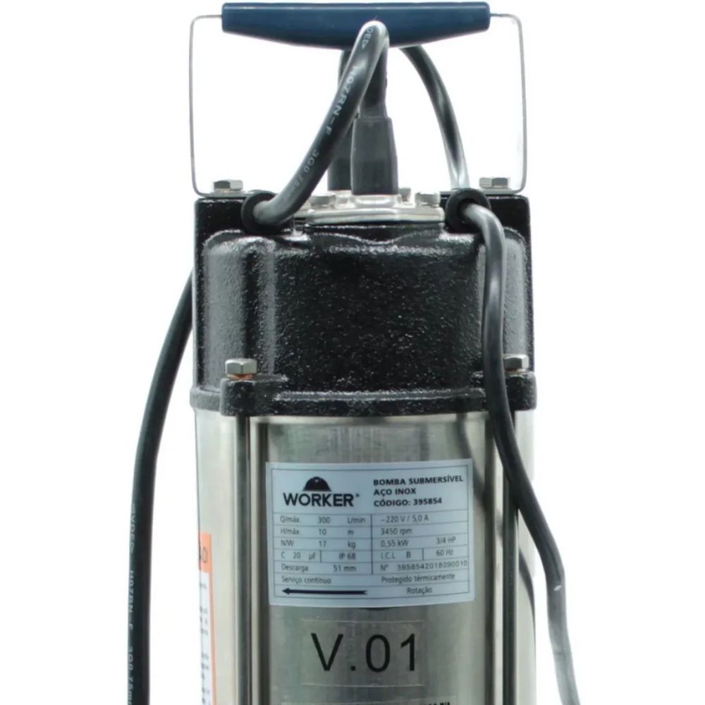 Bomba Submersa Limpa Fossa Aço Inox 1hp 750w 220v Worker