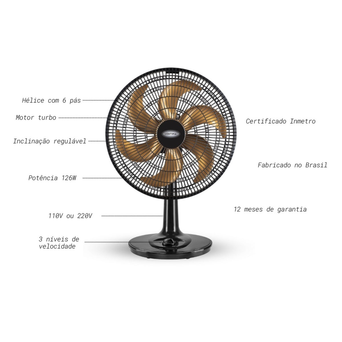 Ventilador Oscilante de Mesa 40cm Turbo 220v Ventimais