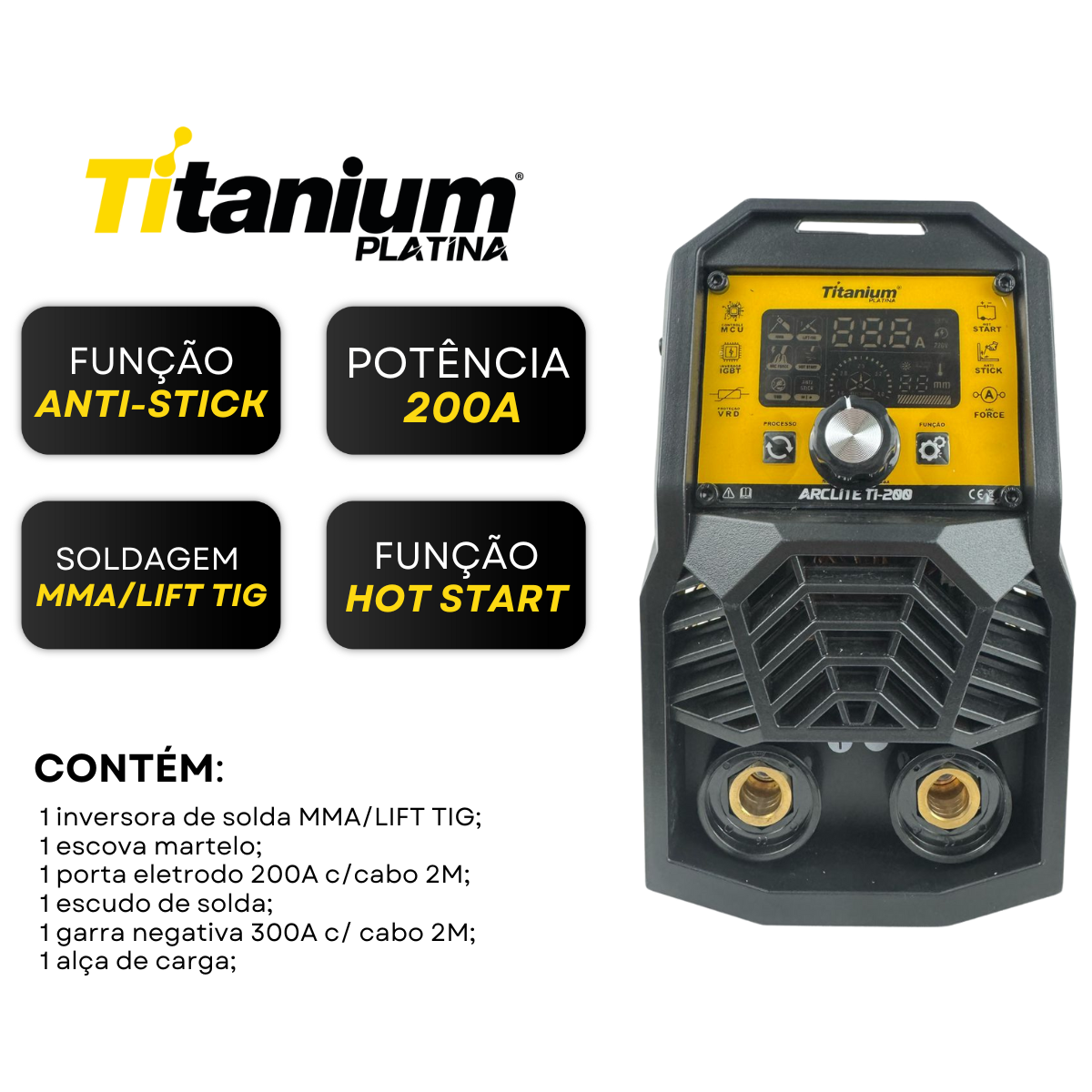 MÁQUINA INVERSORA DE SOLDA ARCLITE TI200 220V 08420 TITANIUM