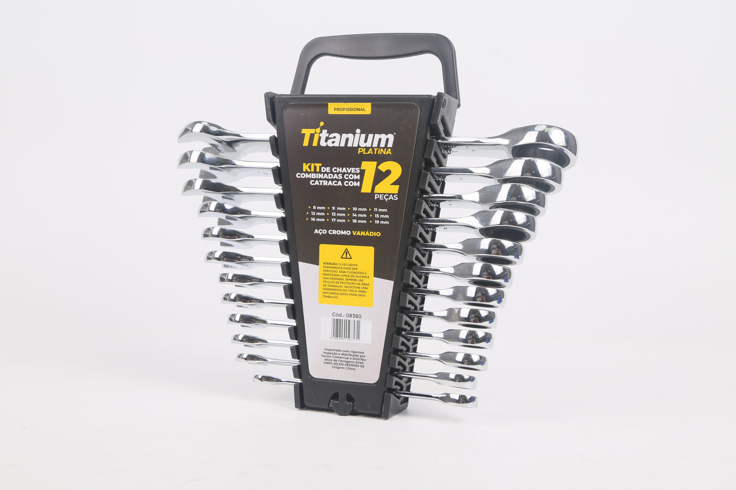 KIT CHAVE COMBINADA CATRACA 12 PCS 08380 TITANIUM