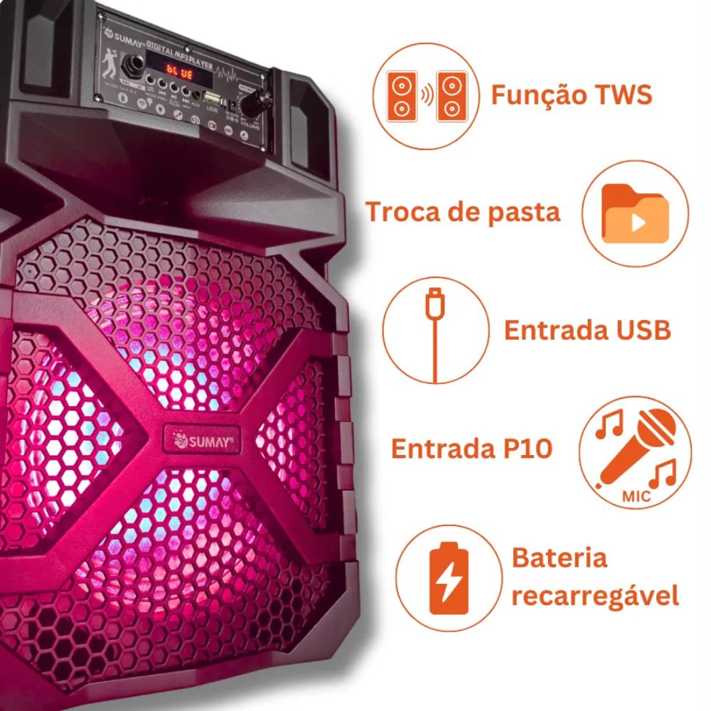 Caixa Som Portátil Amplificada Sumay 270w Bivolt Advance 2