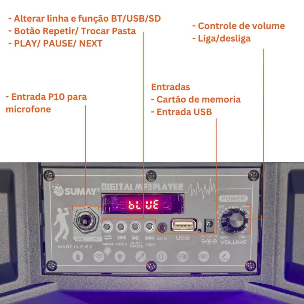 Caixa Som Portátil Amplificada Sumay 270w Bivolt Advance 2