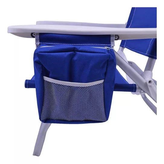 Cadeira De Praia Reclinável Com Bolsa Térmica Azul Até 136kg