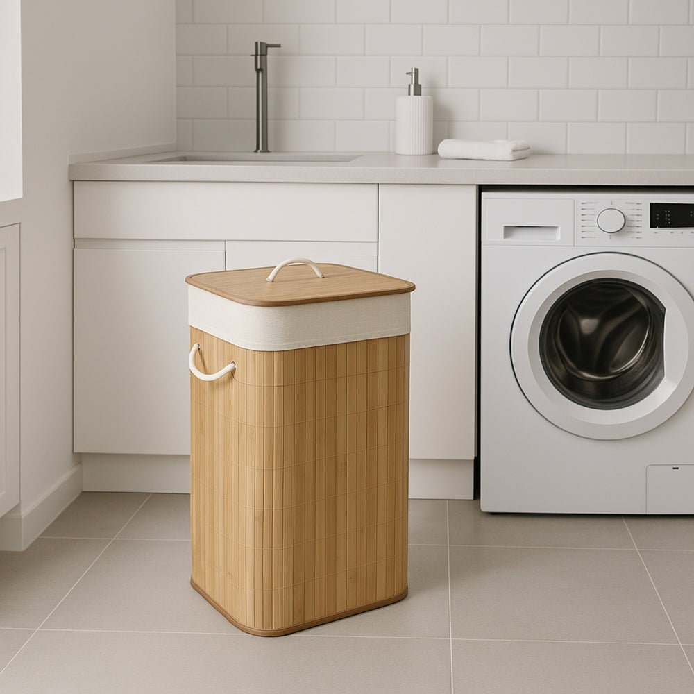 Cesto De Roupa Bambu 65L Evolux N2301688 Retangular C/ Tampa