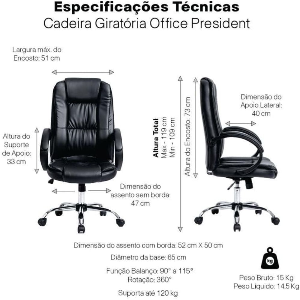 Cadeira Presidente Ergonômica Escritório Giratória Evolux