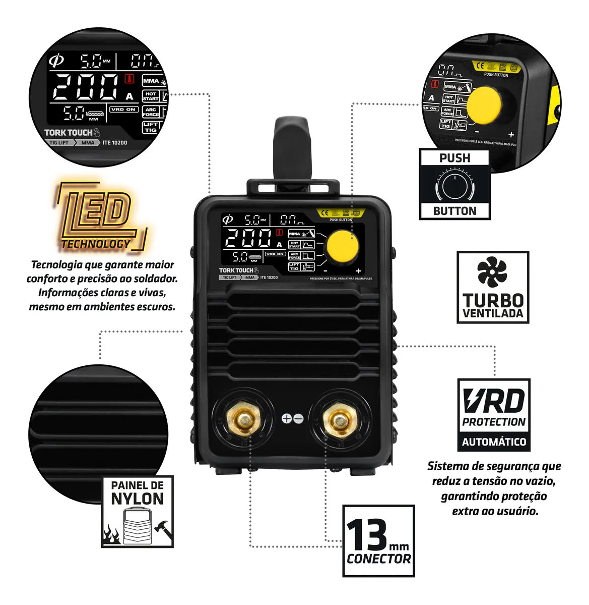 INVERSOR 200 AMPERES (TIG/ELETRODO) 220V ITE-10200-220V TORK