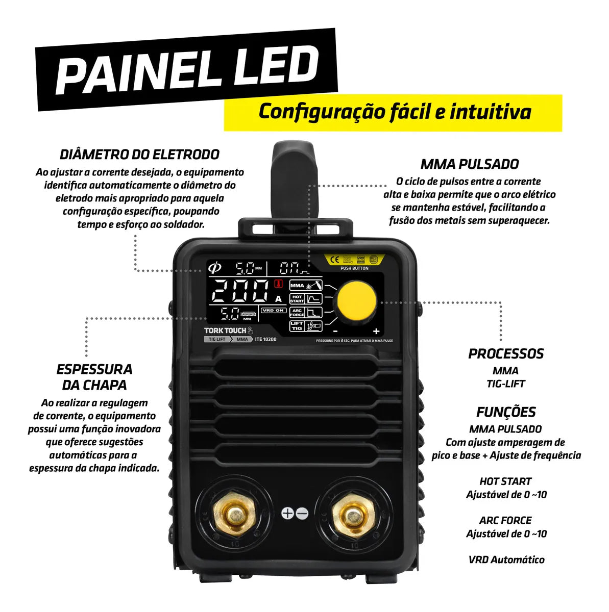 INVERSOR 200 AMPERES (TIG/ELETRODO) 220V ITE-10200-220V TORK