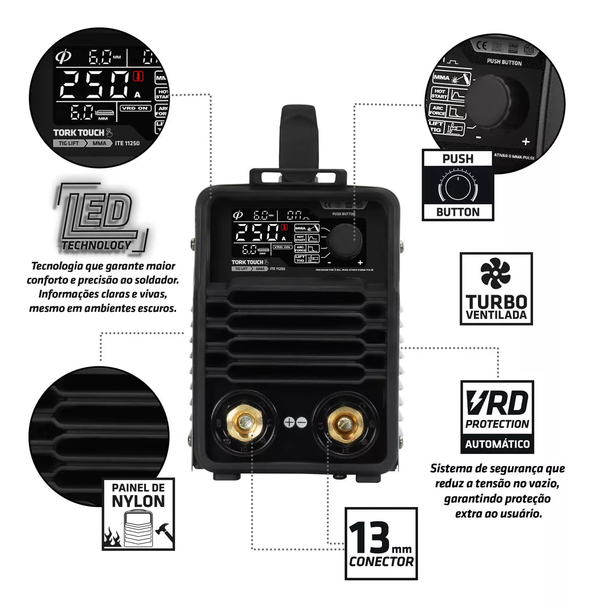 INVERSOR 250 AMPERES (TIG/ELETRODO) 220V ITE-11250-220V TORK