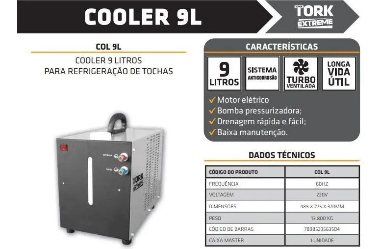 Cooler De Refrigeração Para Tochas De Solda 9 Litros Tork