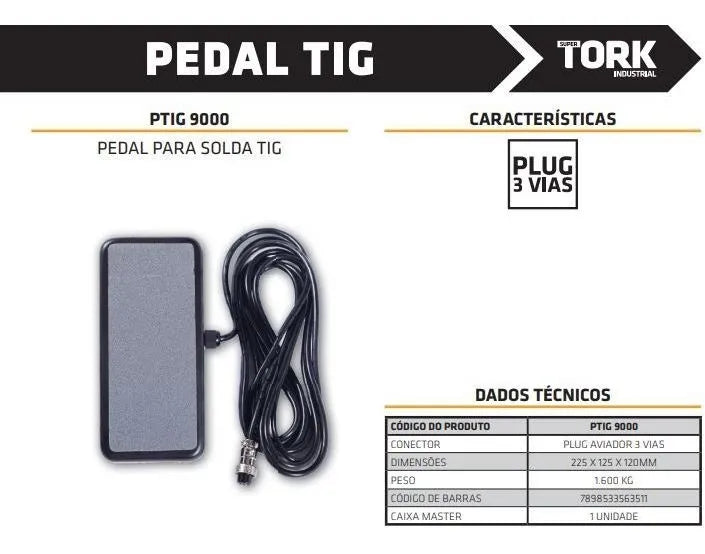 PEDAL CONTROLE AMPERAGEM TIG AVIADOR 3 VIAS PTIG-9000 TORK