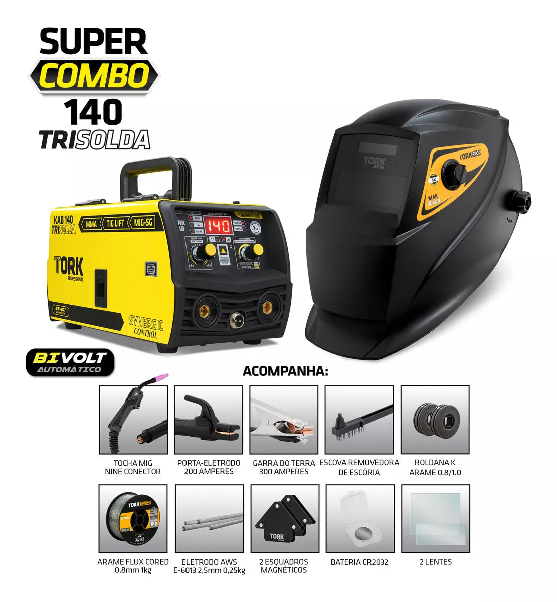 Maquina Solda 140AMP Cimets-6140 Kit Mig S/Gás Mma Tig Tork