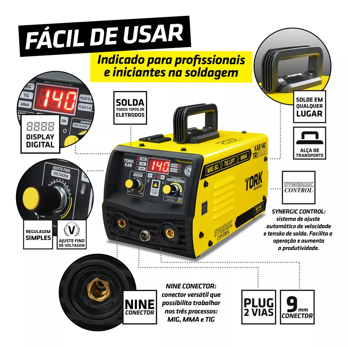 Maquina Solda 140AMP Cimets-6140 Kit Mig S/Gás Mma Tig Tork