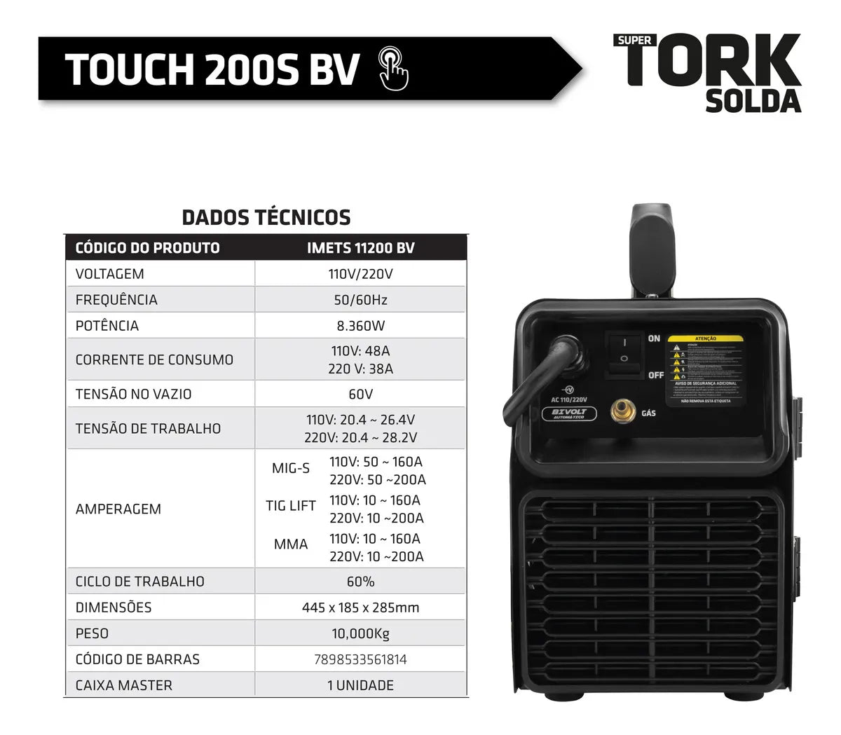 INVERSOR 200 AMPERES (MIG/MMA/TIG) - BV IMETS-11200-BV TORK