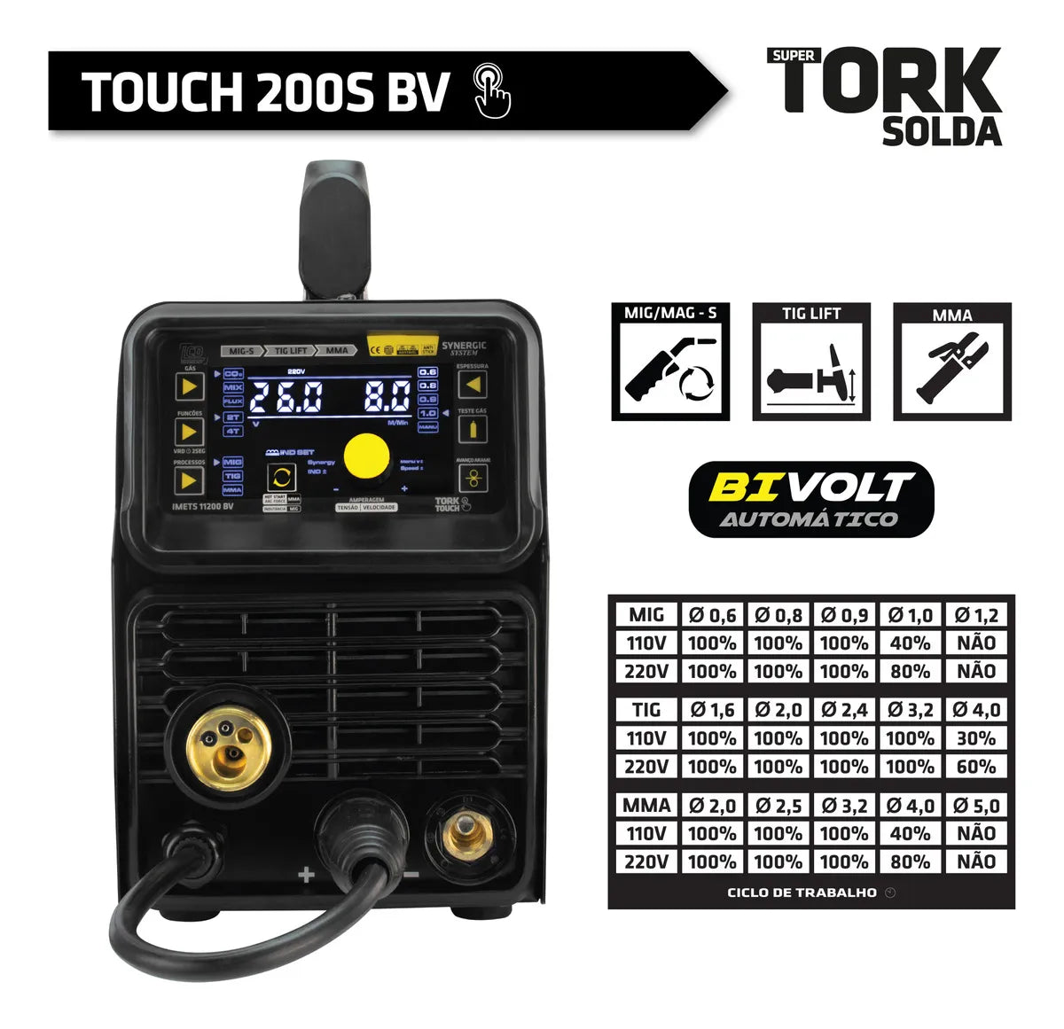INVERSOR 200 AMPERES (MIG/MMA/TIG) - BV IMETS-11200-BV TORK