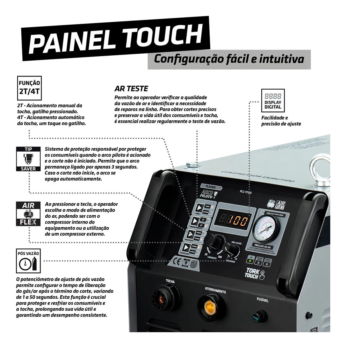 CORTE PLAS ARCO PILOTO 100A COMPRESSOR PLC-11100-3X220V TORK