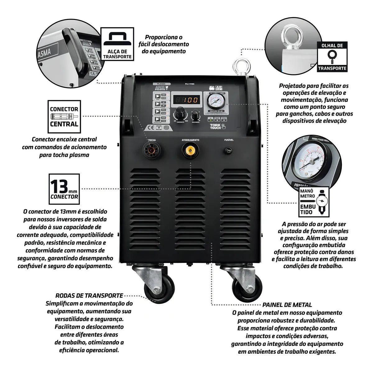CORTE PLAS ARCO PILOTO 100A COMPRESSOR PLC-11100-3X220V TORK