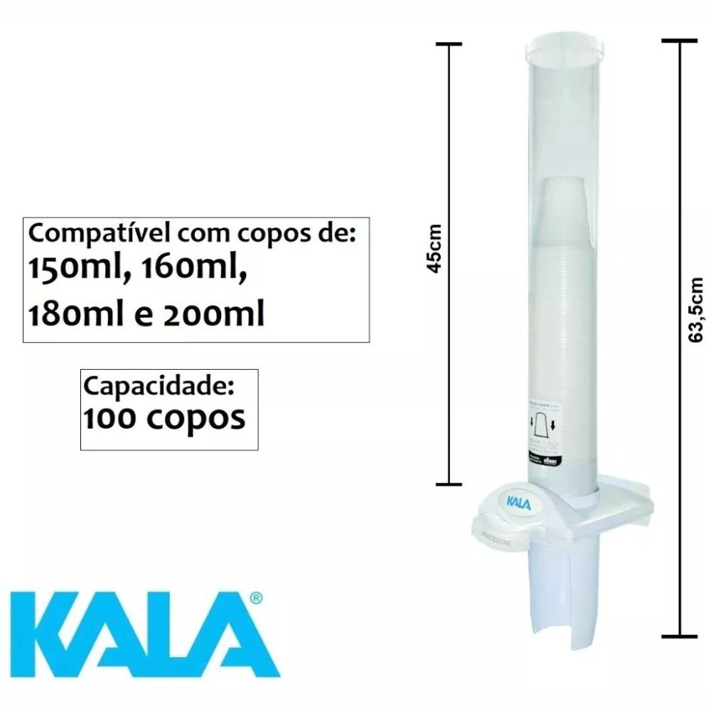 Porta Copos Dispenser Agua Branco 842249 Cap 100 copos Kala