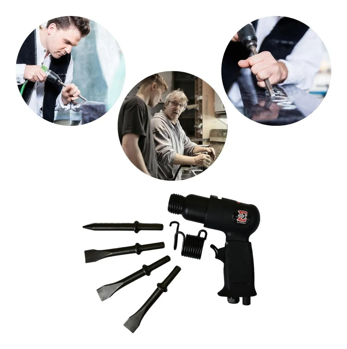 Martelete Pneumático 150mm C/Cinzeis Redondos SGT1512R Sigma