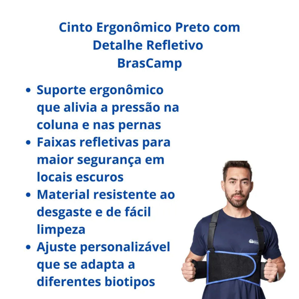 Cinto Ergonômico Preto c/ Detalhe Refletivo G 3378 BrasCamp
