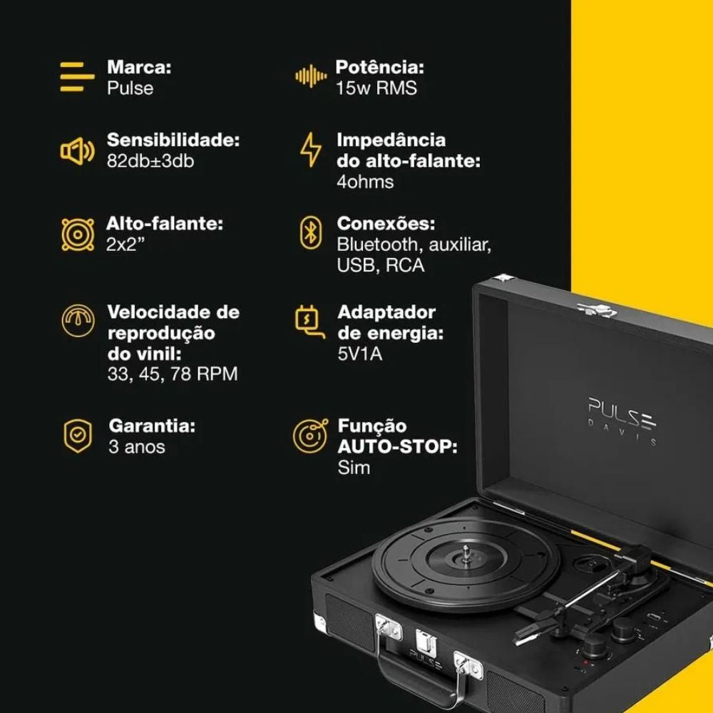 Vitrola Retro Bluetooth USB Pulse Davis SP616