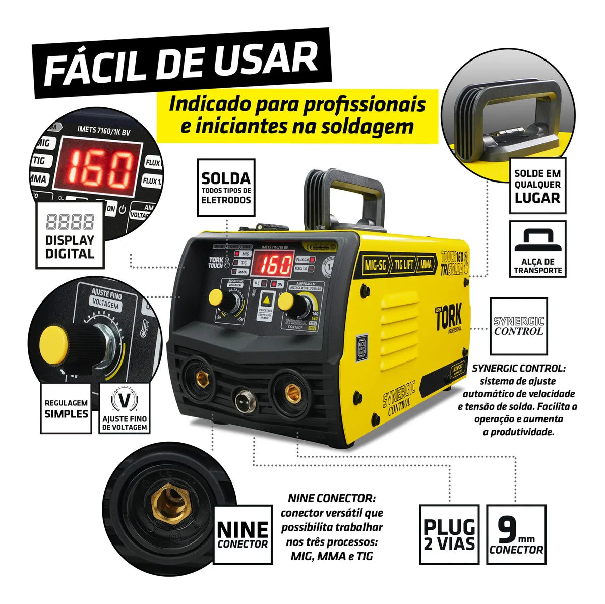 Maquina Solda Inversora Mig Sem Gás 160a Tig Mma Trisolda Cor Amarelo