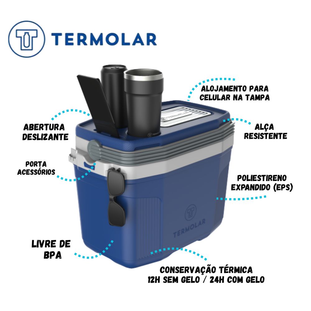 Caixa Térmica 20L + Jarra Térmica Fliptop 2,5L Azul Tech Termolar
