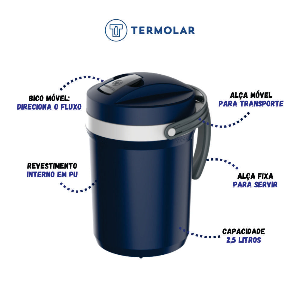 Caixa Térmica 20L + Jarra Térmica Fliptop 2,5L Azul Tech Termolar