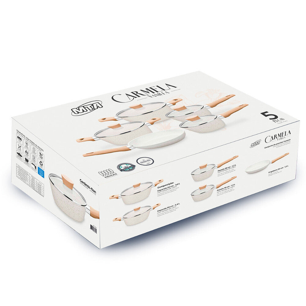 Jogo De Panelas de Indução 5 Peças Revestimento Ceramic-flon Vanilla MTA