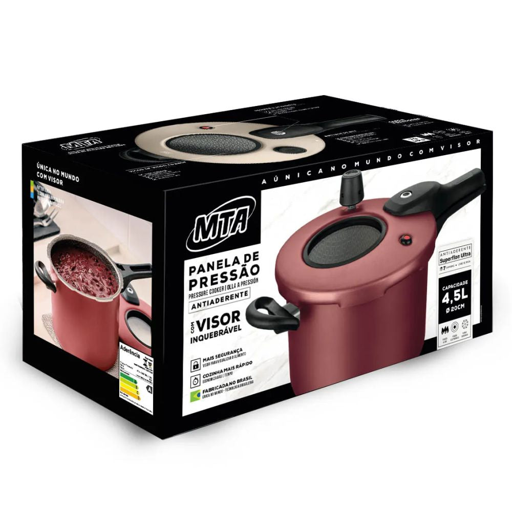 Panela de Pressão Visor Antiaderente 4,5l Grafite MTA