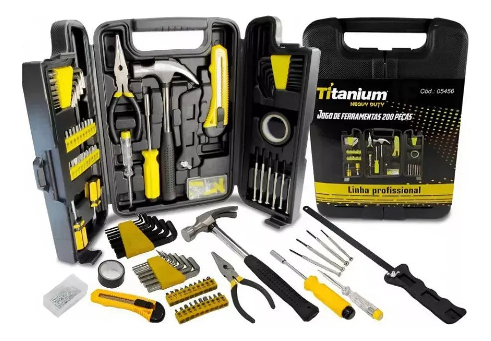 Kit Jogo De Ferramentas 200pcs + Parafusadeira Furadeira 12v