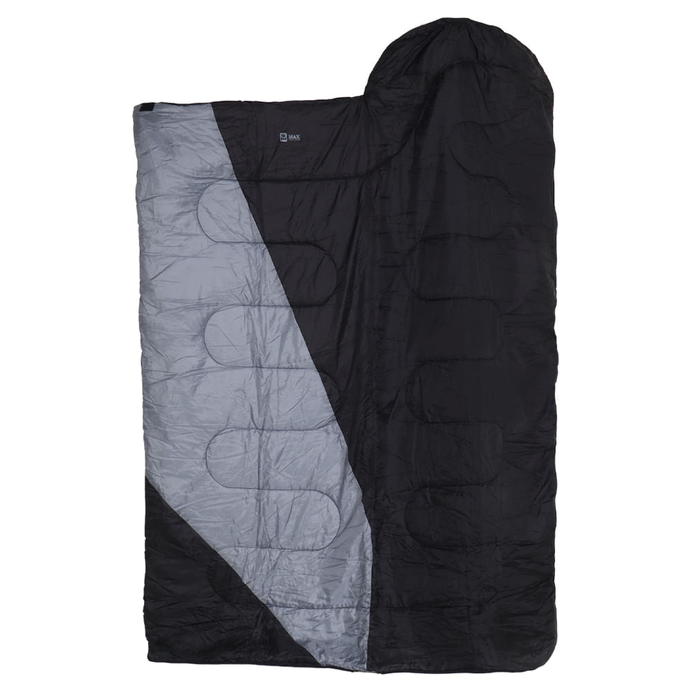 Saco de Dormir Casal Max 2 em 1 Camping Preto e Cinza Bel