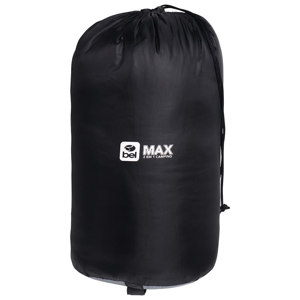 Saco de Dormir Casal Max 2 em 1 Camping Preto e Cinza Bel