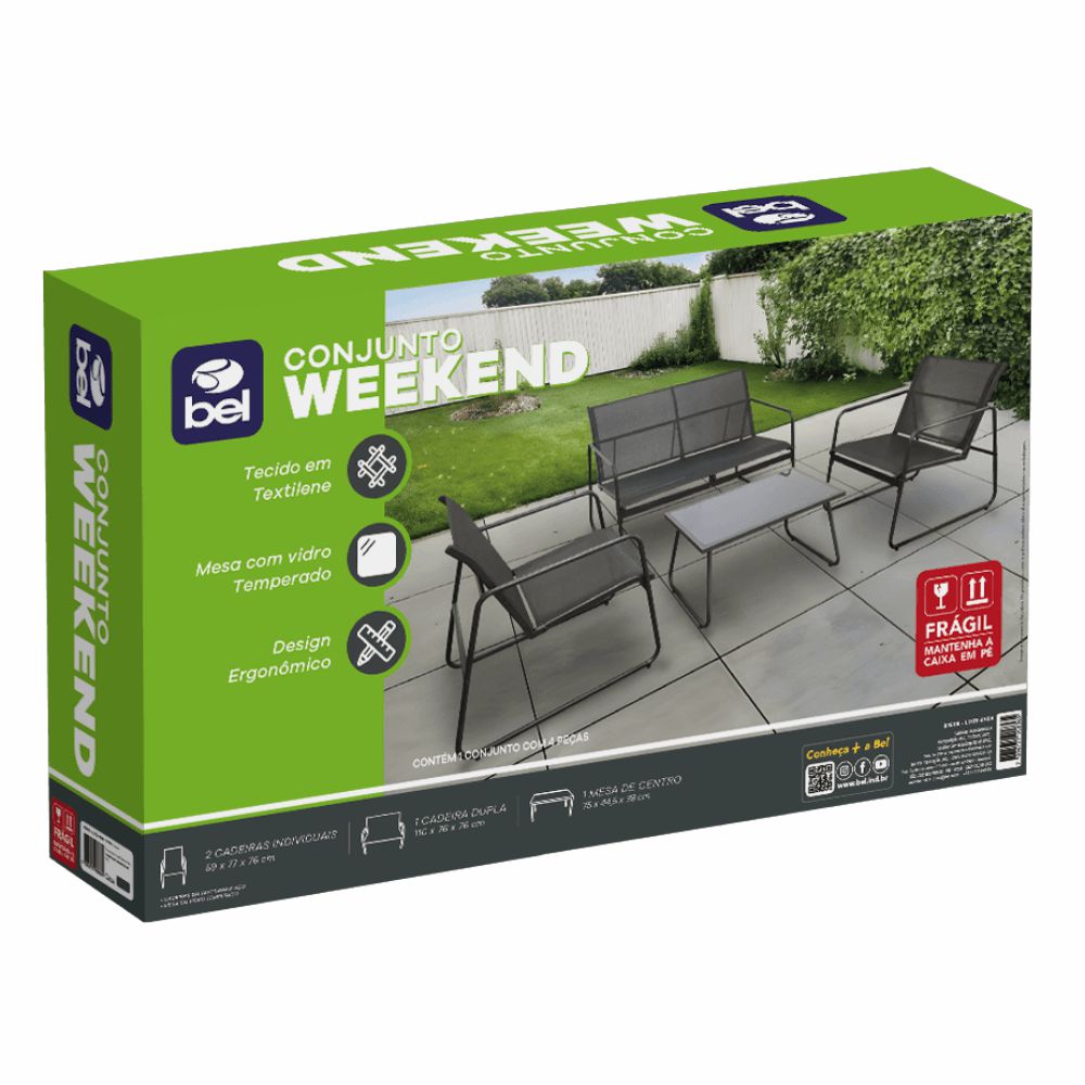Conjunto de Mesa para Jardim Weekend Preto 4Pçs 83508 Bel