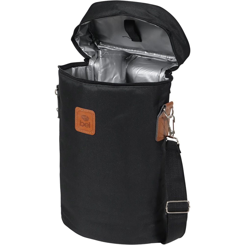 Bolsa Térmica Malbec Para 2 Garrafas de Vinho Preta Bel