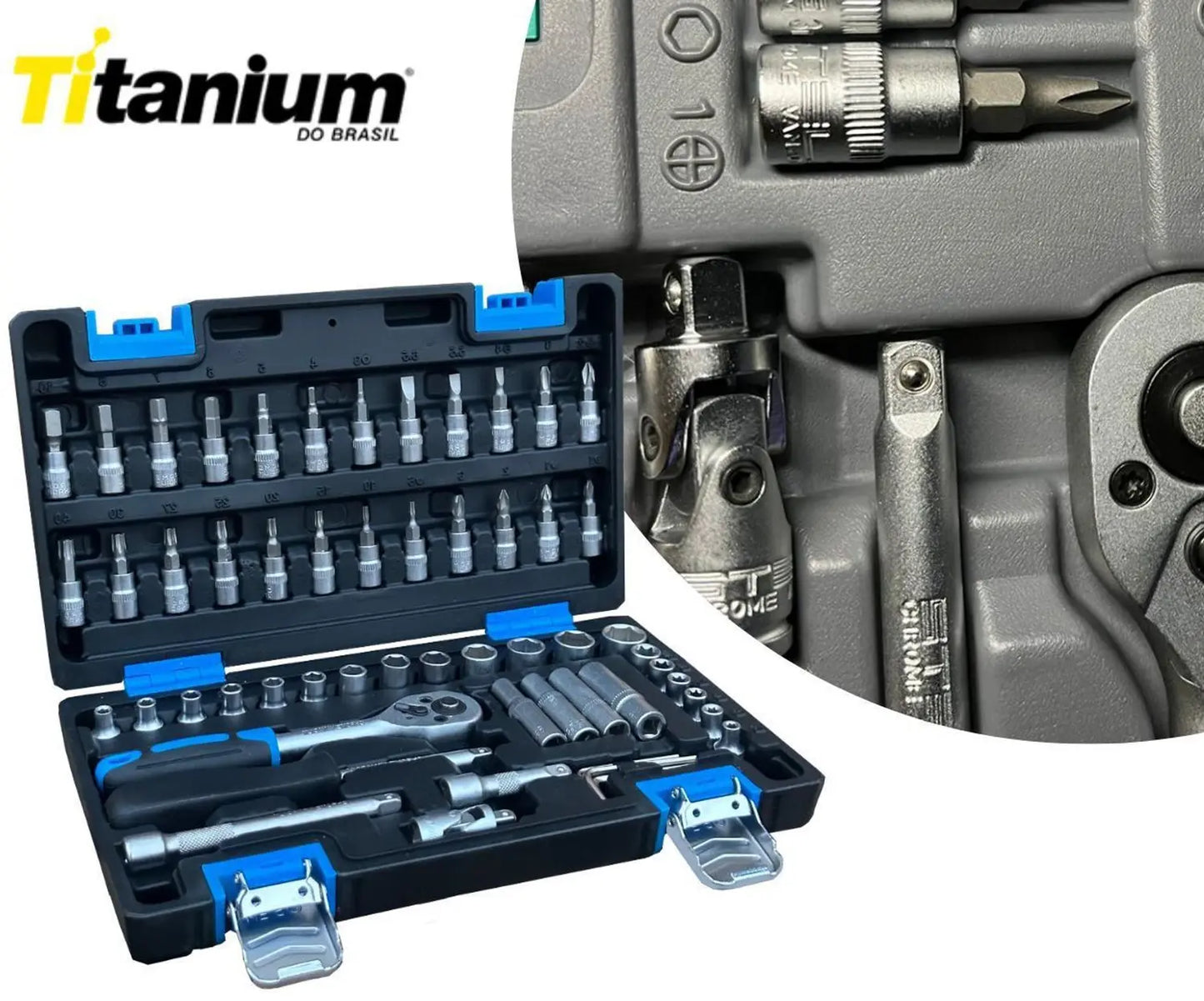Jogo de Ferramentas com 57 Peças 1/4 Cromo Titanium