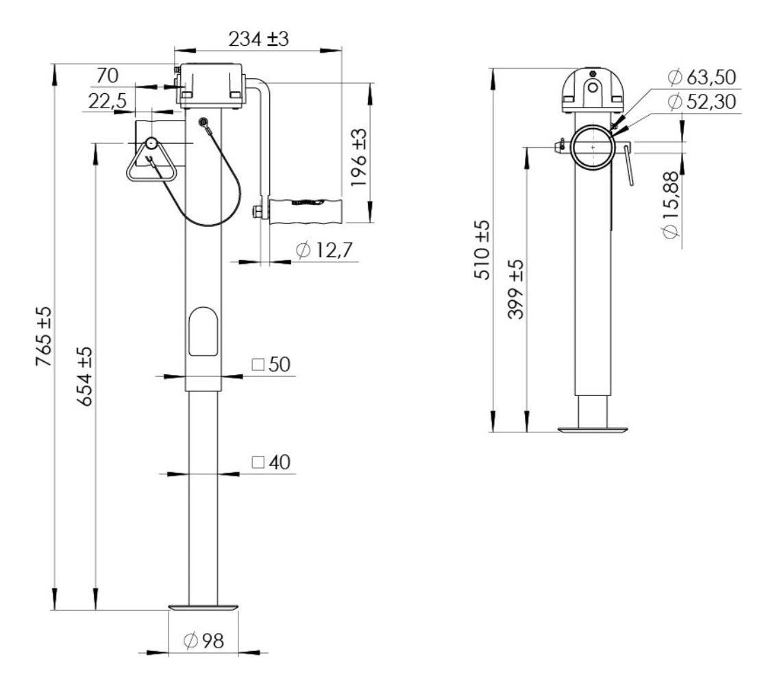 Pé de Apoio 1.500 Kg Acionamento Lateral RAL-1005 - Robustec