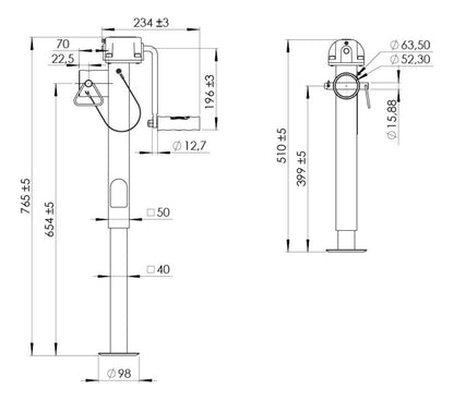 Pé de Apoio 1.500 Kg Acionamento Lateral RAL-1005 - Robustec
