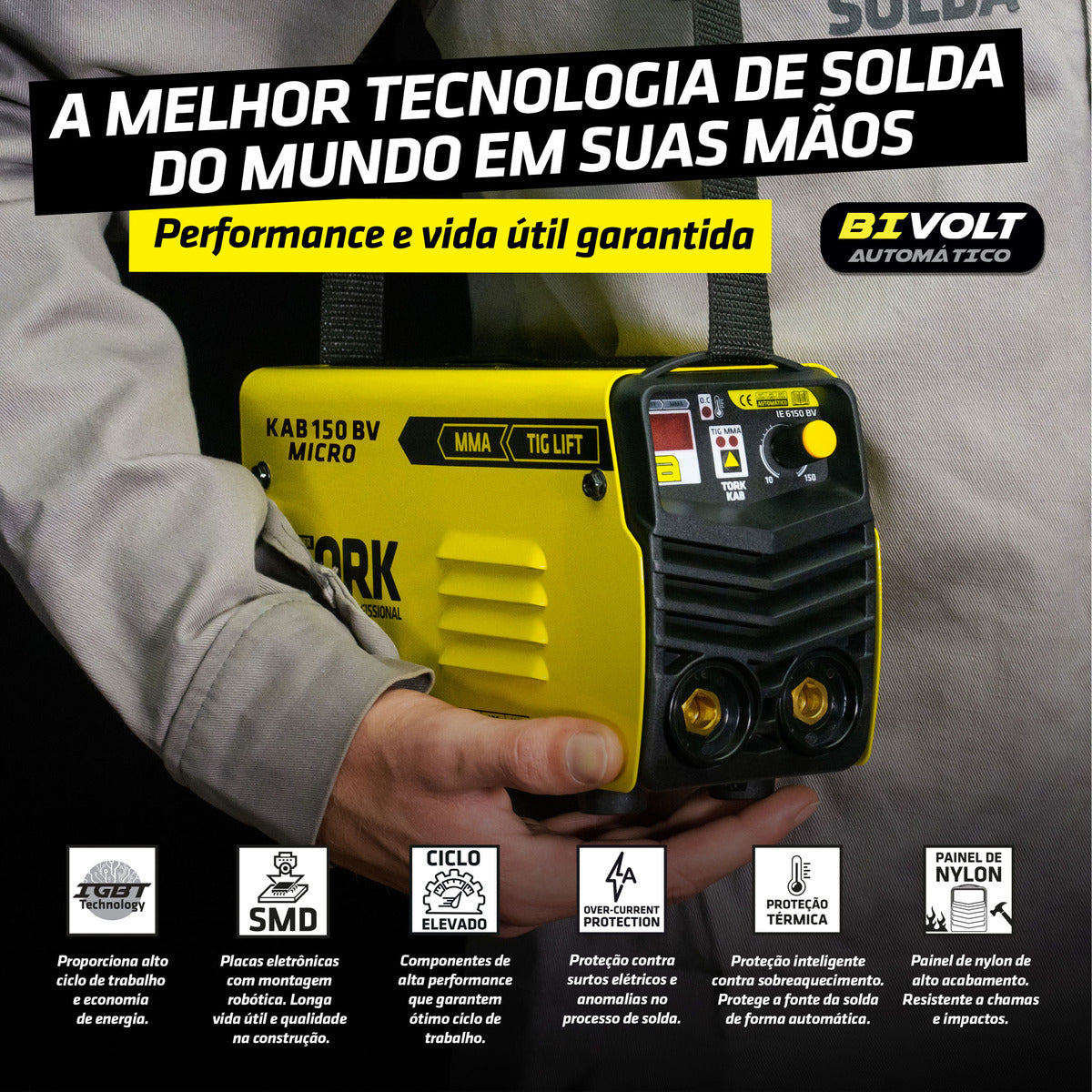 Inversora de Solda MMA/TIG/LIFT - Bivolt - 150Amperes Tork