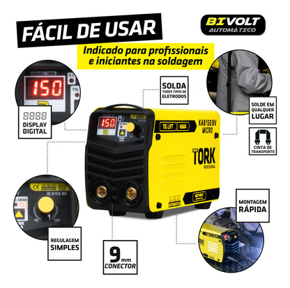 Inversora de Solda MMA/TIG/LIFT - Bivolt - 150Amperes Tork