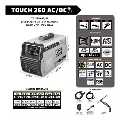 Máquina Solda Inversora Mma Tig Acdc 250 Amperes - Tork