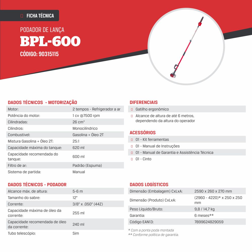 PODADOR LANCA BPL600 SABRE 12POL 90315115 BRANCO