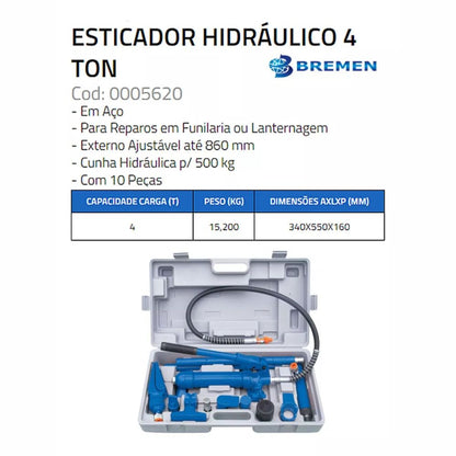 Esticador Hidráulico 4 Toneladas C/ 14 Peças - Bremen