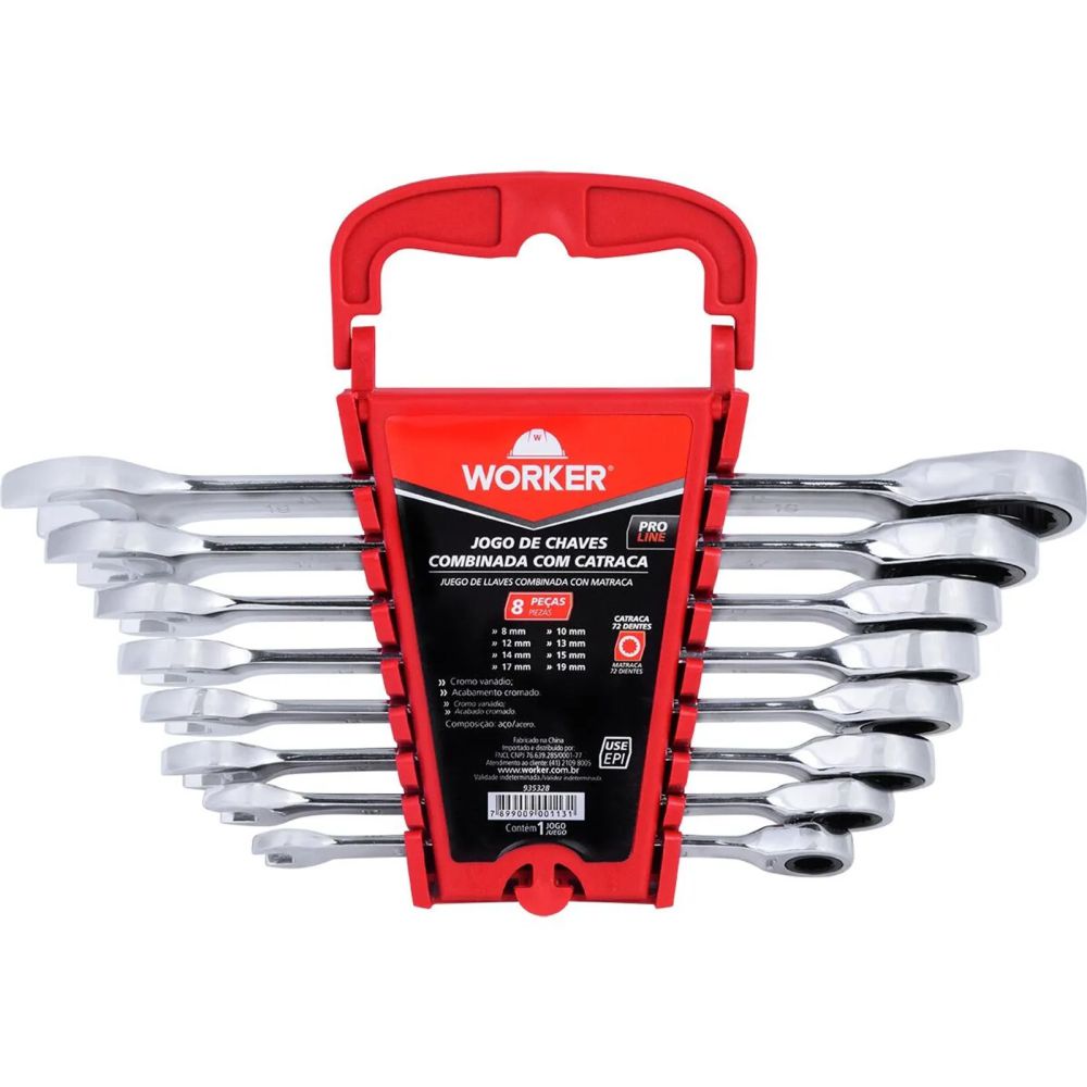 Jogo De Chave Combinada Com Catraca 8pcs 8-19mm Worker
