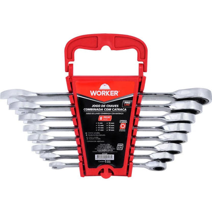Jogo De Chave Combinada Com Catraca 8pcs 8-19mm Worker